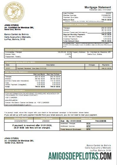 Bolivia Banco Central De Bolivia Bank Mortgage Statement Scr baixar para verificação